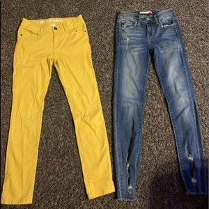 Mustard Yellow denim and blue denim jeans